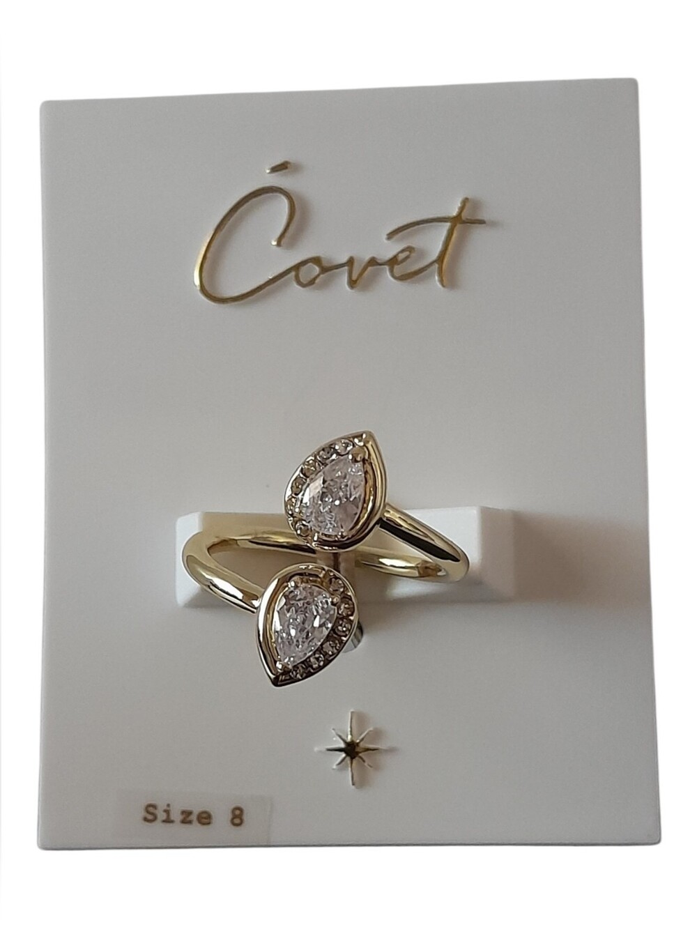 Covet Gold CZ Pear Teardrop Bypass Wrap Ring Open Band Statement Cocktail Size 8
